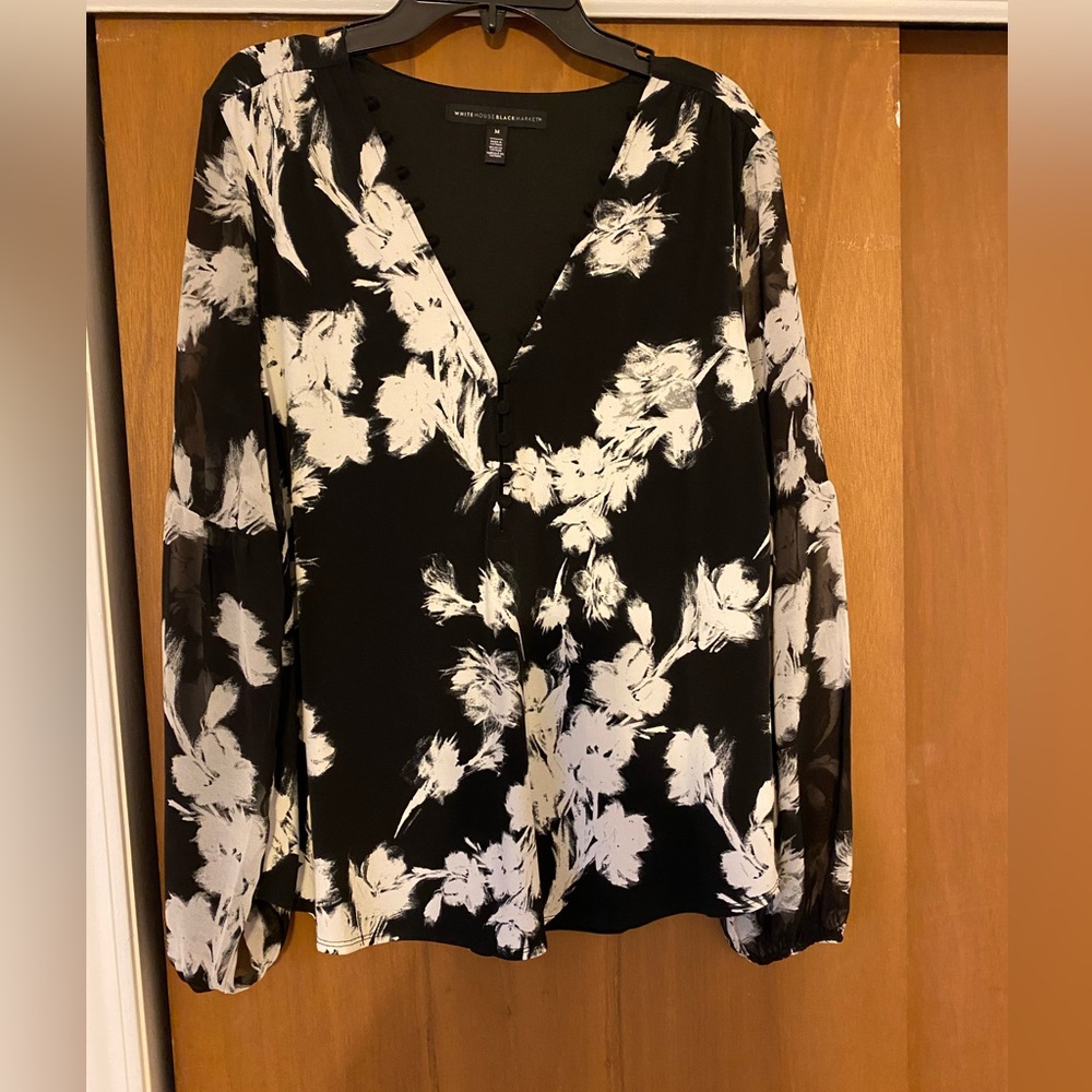 WHBM Black and White Floral Blouse